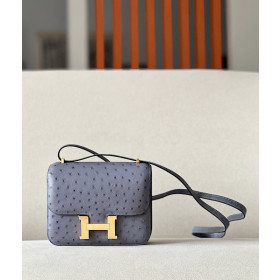Hermes Constance 19 Ostrich Grey Iris (77) Gold Hardware