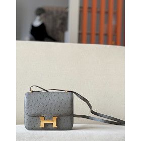 Hermes Constance 19 Ostrich Blue Glacier (8U) Gold Hardware Dark Grey