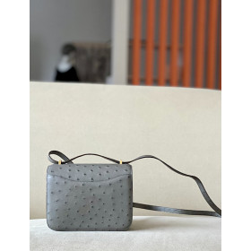 Hermes Constance 19 Ostrich Blue Glacier (8U) Gold Hardware Dark Grey