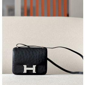 Hermes Constance 19 Ostrich Graphite (88) Palladium Hardware Black