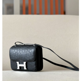 Hermes Constance 19 Ostrich Graphite (88) Palladium Hardware Black