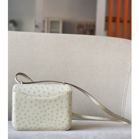 Hermes Constance 19 Ostrich Gris Agate (82) Palladium Hardware White