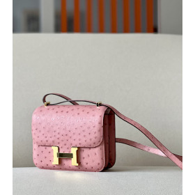 Hermes Constance 19 Ostrich Gris Asphalte (M8) Gold Hardware Pink
