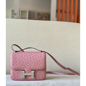 Hermes Constance 19 Ostrich Gris Asphalte (M8) Palladium Hardware Pink