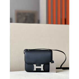 Hermes Constance 19 Ostrich Terre Cuite (94) Palladium Hardware Black