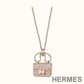 Hermes Constance Amulette Pendant Necklace Rose Gold