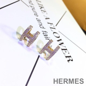 Hermes Crystal H Earrings Gold