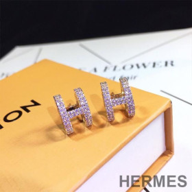 Hermes Crystal H Earrings Gold