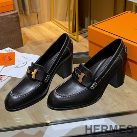 Hermes Dauphine 70 Loafers Women Calfskin Black/White