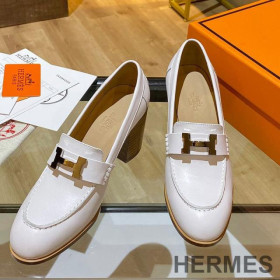 Hermes Dauphine 70 Loafers Women Calfskin White