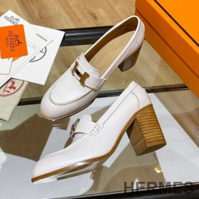 Hermes Dauphine 70 Loafers Women Calfskin White