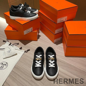 Hermes Day Sneakers Unisex Calfskin Black/Gold
