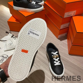 Hermes Day Sneakers Unisex Calfskin Black/Gold