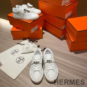 Hermes Day Sneakers Unisex Calfskin White/Silver