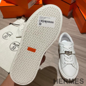 Hermes Day Sneakers Unisex Calfskin White/Silver