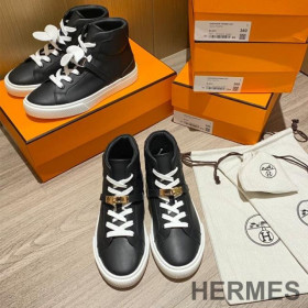 Hermes Daydream High-Top Sneakers Unisex Calfskin Black/Gold
