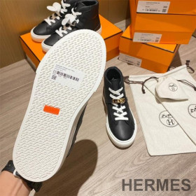 Hermes Daydream High-Top Sneakers Unisex Calfskin Black/Gold