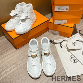 Hermes Daydream High-Top Sneakers Unisex Calfskin White/Gold