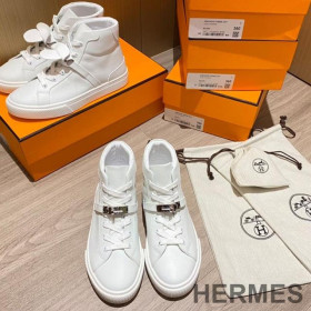 Hermes Daydream High-Top Sneakers Unisex Calfskin White/Silver