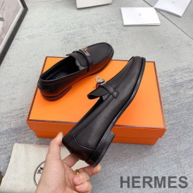 Hermes Destin Loafers Women Goatskin with Kelly Buckle Black