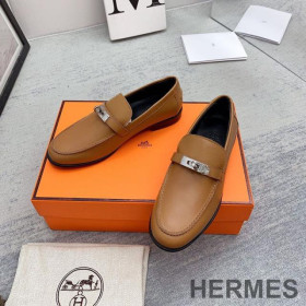 Hermes Destin Loafers Women Goatskin with Kelly Buckle Brown
