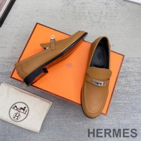Hermes Destin Loafers Women Goatskin with Kelly Buckle Brown