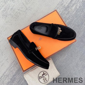 Hermes Destin Loafers Women Suede with Kelly Buckle Black