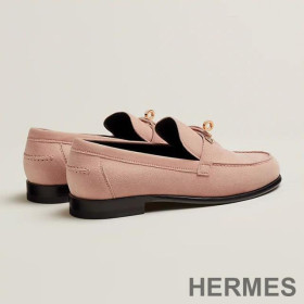 Hermes Destin Loafers Women Suede with Kelly Buckle Cherry pink