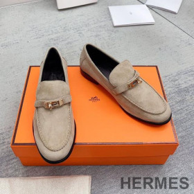 Hermes Destin Loafers Women Suede with Kelly Buckle Khaki