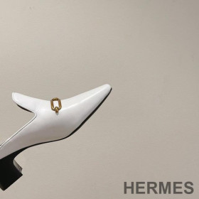 Hermes Diane Heeled Mules Women Calfskin with Roulis Buckle White