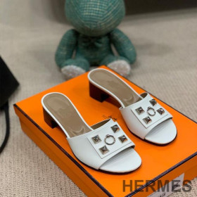 Hermes Dreamy Heeled Slides Women Calfskin White