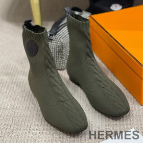 Hermes Duo Ankle Boots Women Knit Green