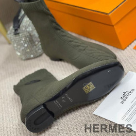 Hermes Duo Ankle Boots Women Knit Green