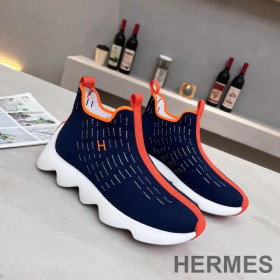 Hermes Eclair Sneakers Unisex Knit Navy Blue/Red