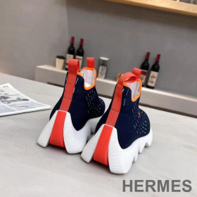 Hermes Eclair Sneakers Unisex Knit Navy Blue/Red