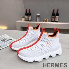 Hermes Eclair Sneakers Unisex Knit White/Red