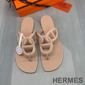 Hermes Egerie Slides Women Rubber with Chaine D'ancre Apricot