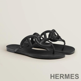 Hermes Egerie Slides Women Rubber with Chaine D'ancre Black
