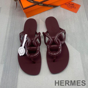 Hermes Egerie Slides Women Rubber with Chaine D'ancre Burgundy Red