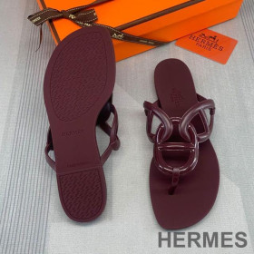 Hermes Egerie Slides Women Rubber with Chaine D'ancre Burgundy Red