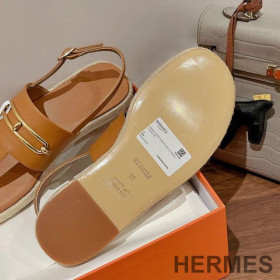 Hermes Eloise Espadrille Sandals Women Calfskin with Roulis Buckle Brown