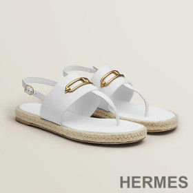 Hermes Eloise Espadrille Sandals Women Calfskin with Roulis Buckle White