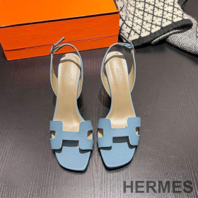 Hermes Eternite 95 Slingback Sandals Women Grained Calfskin Blue