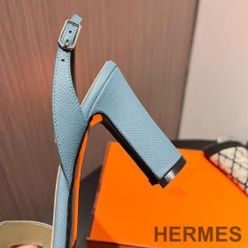 Hermes Eternite 95 Slingback Sandals Women Grained Calfskin Blue