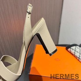 Hermes Eternite 95 Slingback Sandals Women Grained Calfskin Khaki