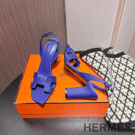 Hermes Eternite 95 Slingback Sandals Women Grained Calfskin Navy Blue