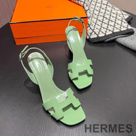 Hermes Eternite 95 Slingback Sandals Women Grained Calfskin Olive Green