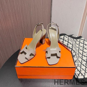 Hermes Eternite 95 Slingback Sandals Women Grained Calfskin Taupe