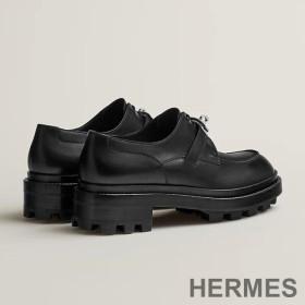 Hermes First Derby Shoes Women Calfskin with Kelly Buckle Black