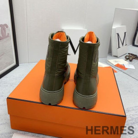 Hermes Fresh Ankle Boots Women Calfskin and Parachute with Logo Emblem Green